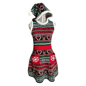 No Boundaries Santa’s Favorite Sweater Dress w/ Hood & Jingle Bells – Size S